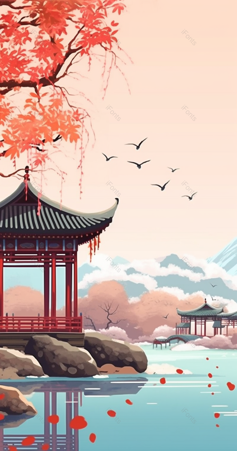 凉亭湖面写意画古风插画,插画/手绘图,插画/手绘图库,插画/手绘图下载,插画/手绘